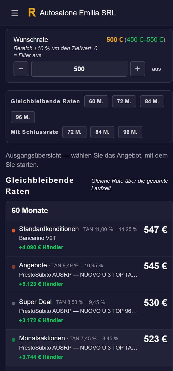 Alle passenden Raten, sortiert